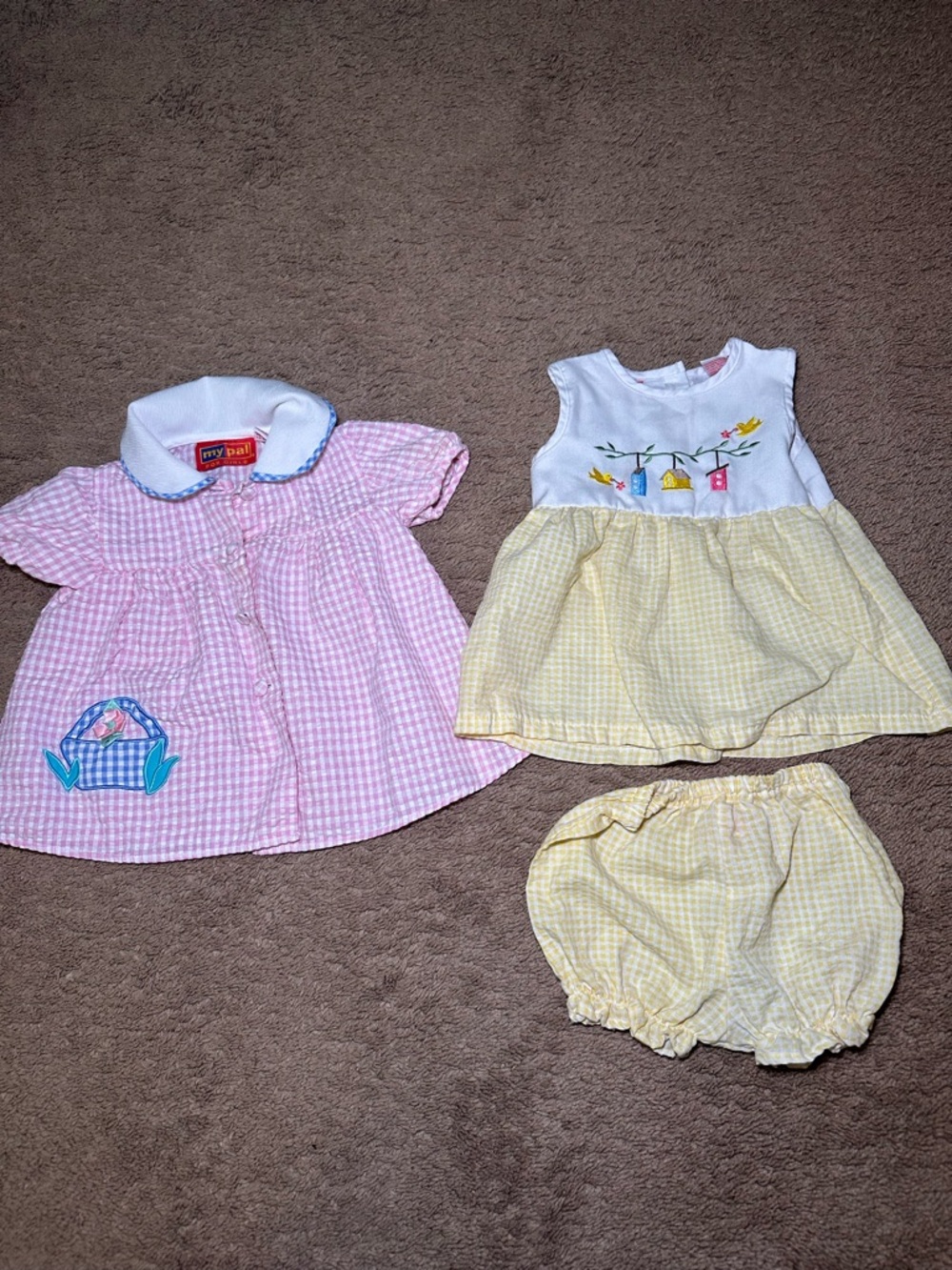 Vintage My Pal For Girls Gingham Dress Outfit Bloomers Size 18 Month Yellow Pink